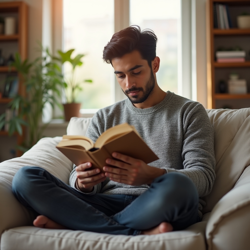 Personne lisant dans un espace calme, illustrant la détente et le bien-être intérieur
