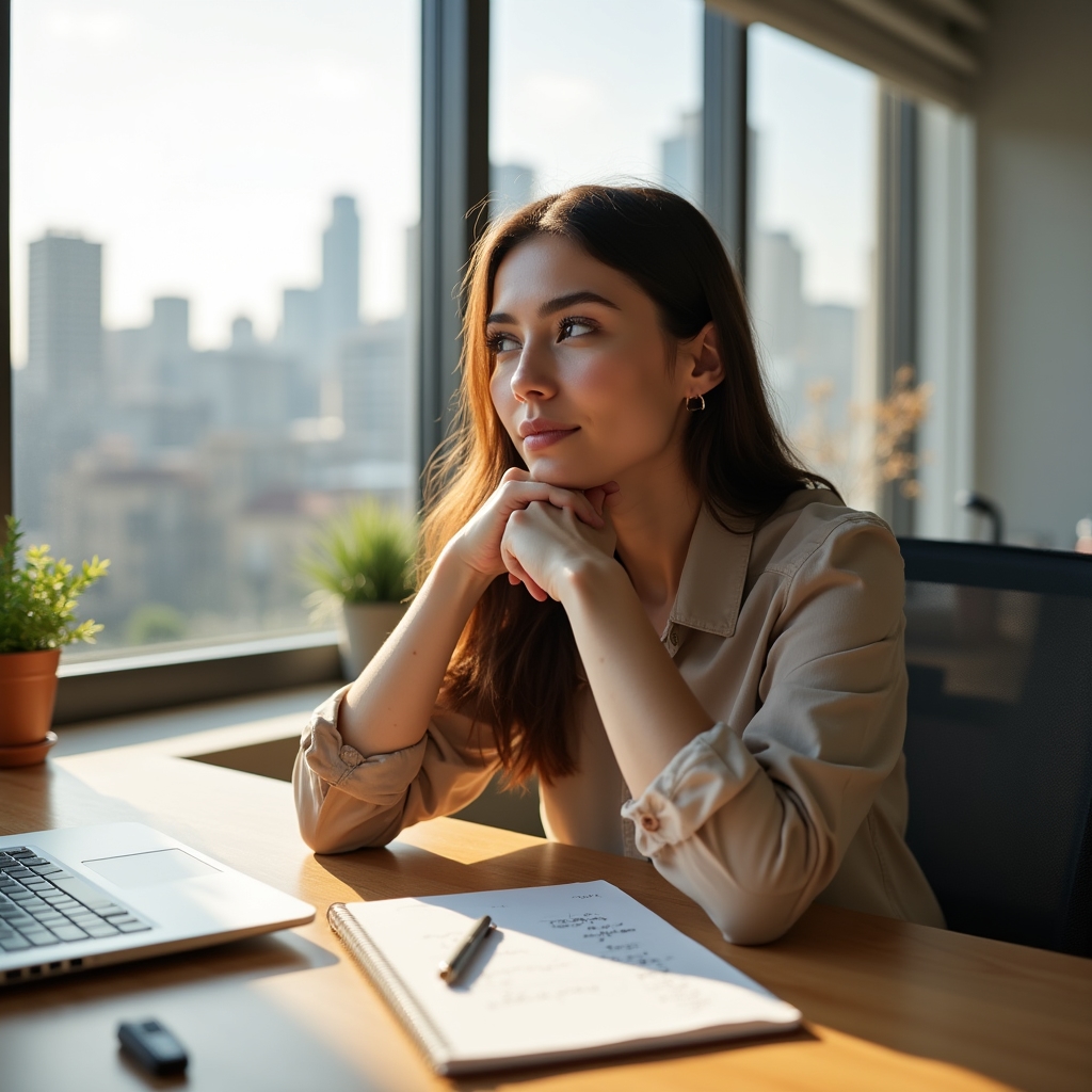 Personne réfléchissant à des questions de santé dans un espace de travail calme